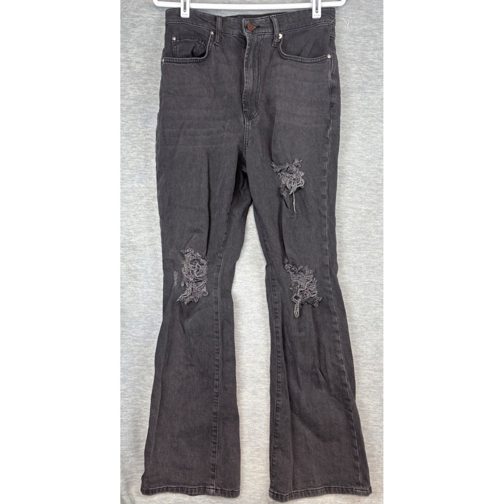 BDG Urban Outfitters High Rise Flare Jeans Black Distressed Ripped Size 30